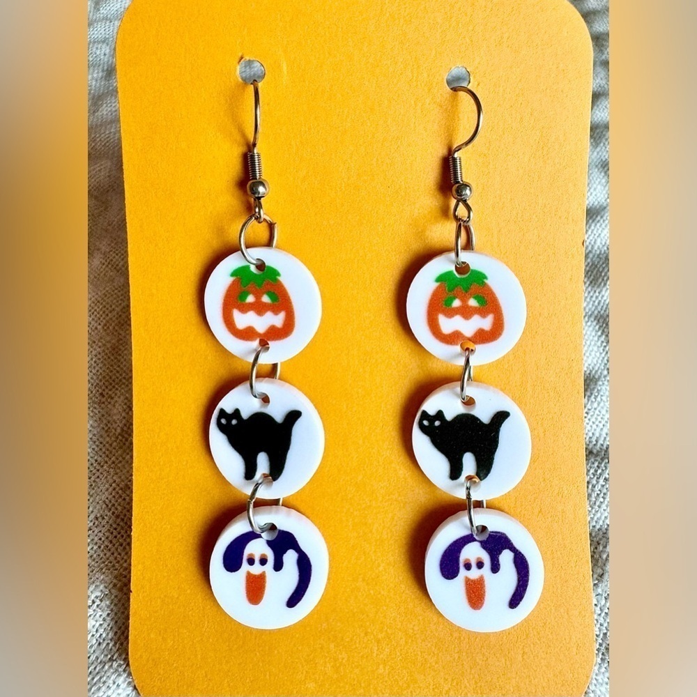 New Pillsbury Halloween Cookie Design Pumpkin, Black Cat, Ghost Acrylic Earrings
